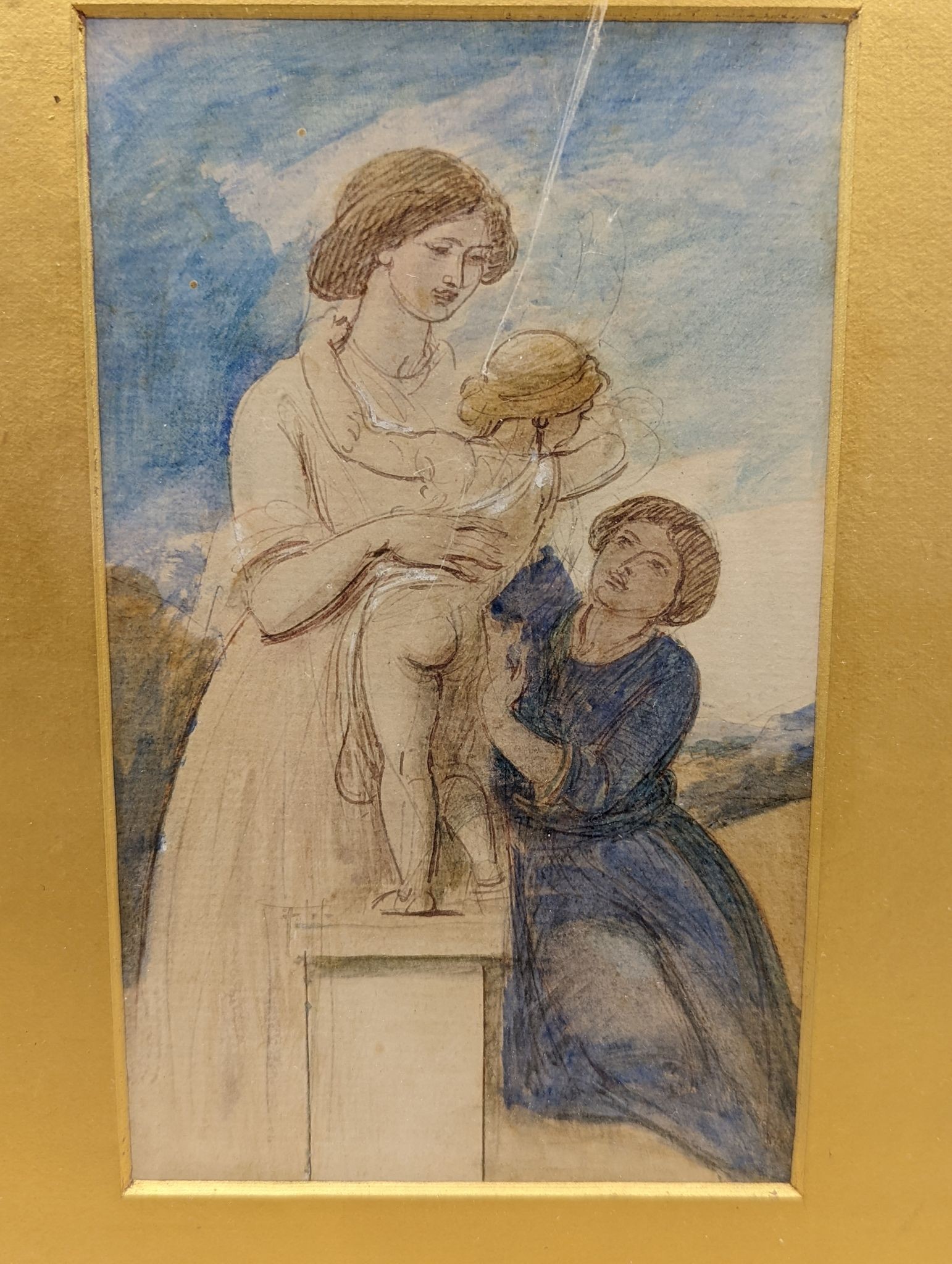 William Edward Frost RA (1810-1877), three watercolours, Studies of mothers with children and a woman at a well, each approx. 17 x 12cm, framed as one